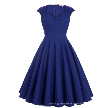 Belle Poque Stock Retro Vintage sin mangas con cuello en V Nylon-Algodón vestido de fiesta azul 50s CL008952-3